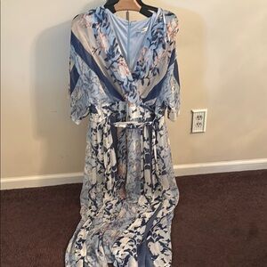 Floral Maxi Dress in Blue and White